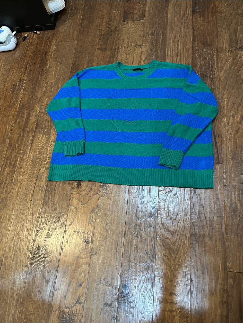 2X (see measurements) Lovesick Green and Blue Striped Crewneck Sweater